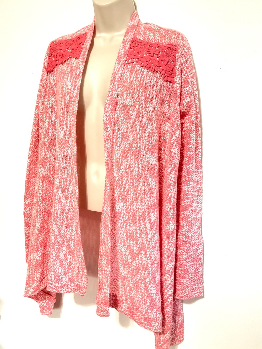 Women’s boutique cardigan raspberry white marbled long sleeve